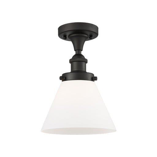 Innovations Cone 8in 1-Light Semi-Flush Mount | Industrial Oil Rubbed Bronze Steel and Matte White Frosted Glass | Entryway & | Model 916-1C-OB-G41
