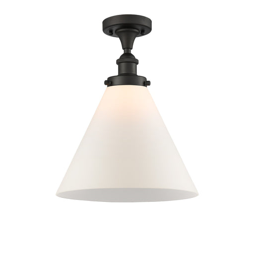 Innovations Cone 12in 1-Light Semi-Flush Mount | Industrial Oil Rubbed Bronze Steel and Matte White Frosted Glass | Entryway & | Model 916-1C-OB-G41-L