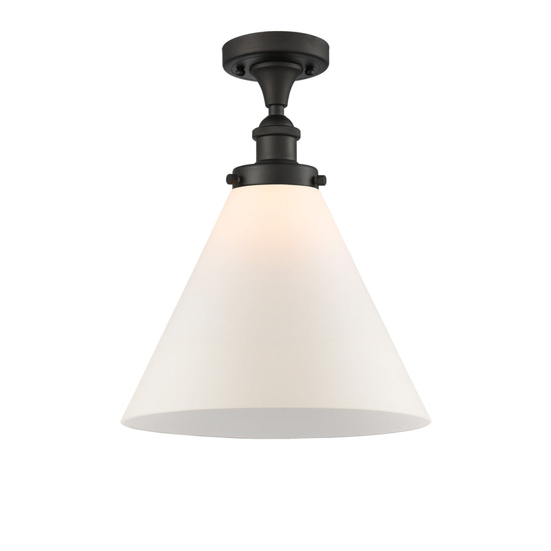 Innovations Cone 12in 1-Light Semi-Flush Mount LED | Industrial Oil Rubbed Bronze Steel and Matte White Frosted Glass | Model 916-1C-OB-G41-L-LED