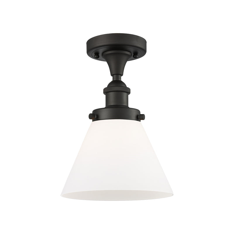 Innovations Cone 8in 1-Light Semi-Flush Mount LED | Industrial Oil Rubbed Bronze Steel and Matte White Frosted Glass | Entryway | Model 916-1C-OB-G41-LED