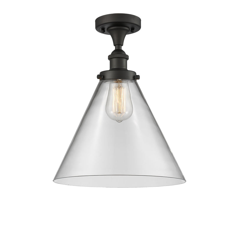 Innovations Cone 12in 1-Light Semi-Flush Mount | Industrial Oil Rubbed Bronze Steel and Clear Glass | Entryway & Hallway Accent | Model 916-1C-OB-G42-L