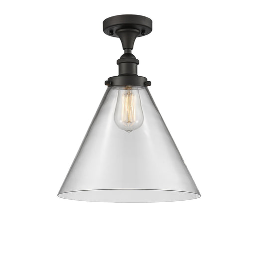 Innovations Cone 12in 1-Light Semi-Flush Mount | Industrial Oil Rubbed Bronze Steel and Clear Glass | Entryway & Hallway Accent | Model 916-1C-OB-G42-L