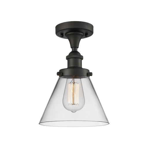 Innovations Cone 8in 1-Light Semi-Flush Mount | Industrial Oil Rubbed Bronze Steel and Clear Glass | Entryway & Hallway Accent | Model 916-1C-OB-G42-LED