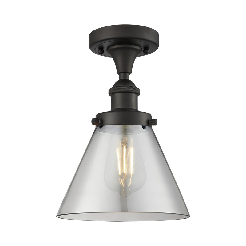 Innovations Cone 8in 1-Light Semi-Flush Mount | Industrial Oil Rubbed Bronze Steel and Light Smoke Glass | Entryway & Hallway | Model 916-1C-OB-G43