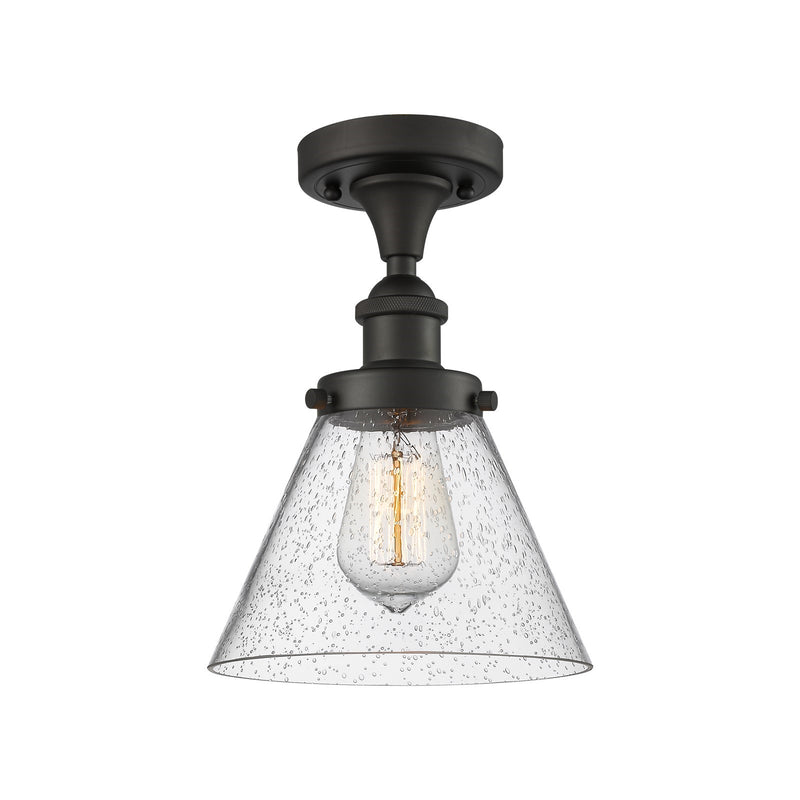 Innovations Cone 8in 1-Light Semi-Flush Mount | Industrial Oil Rubbed Bronze Steel and Seedy Glass | Entryway & Hallway | Model 916-1C-OB-G44