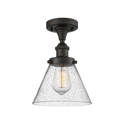 Innovations Cone 8in 1-Light Semi-Flush Mount | Industrial Oil Rubbed Bronze Steel and Seedy Glass | Entryway & Hallway | Model 916-1C-OB-G44