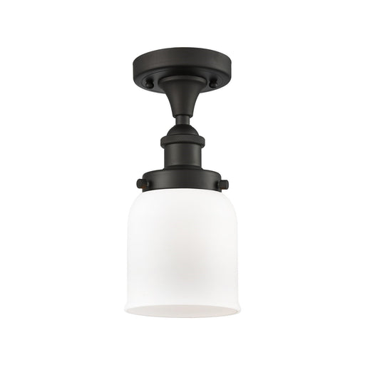 Innovations Bell 5in 1-Light LED Semi-Flush Mount | Industrial Oil Rubbed Bronze Steel and Matte White Frosted Glass | Entryway | Model 916-1C-OB-G51-LED