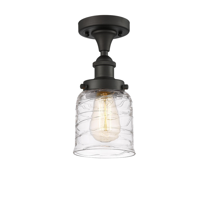 Innovations Bell 5in 1-Light Semi-Flush Mount | Industrial Oil Rubbed Bronze Steel and Clear Deco Swirl Glass | Entryway & Hallway | Model 916-1C-OB-G513