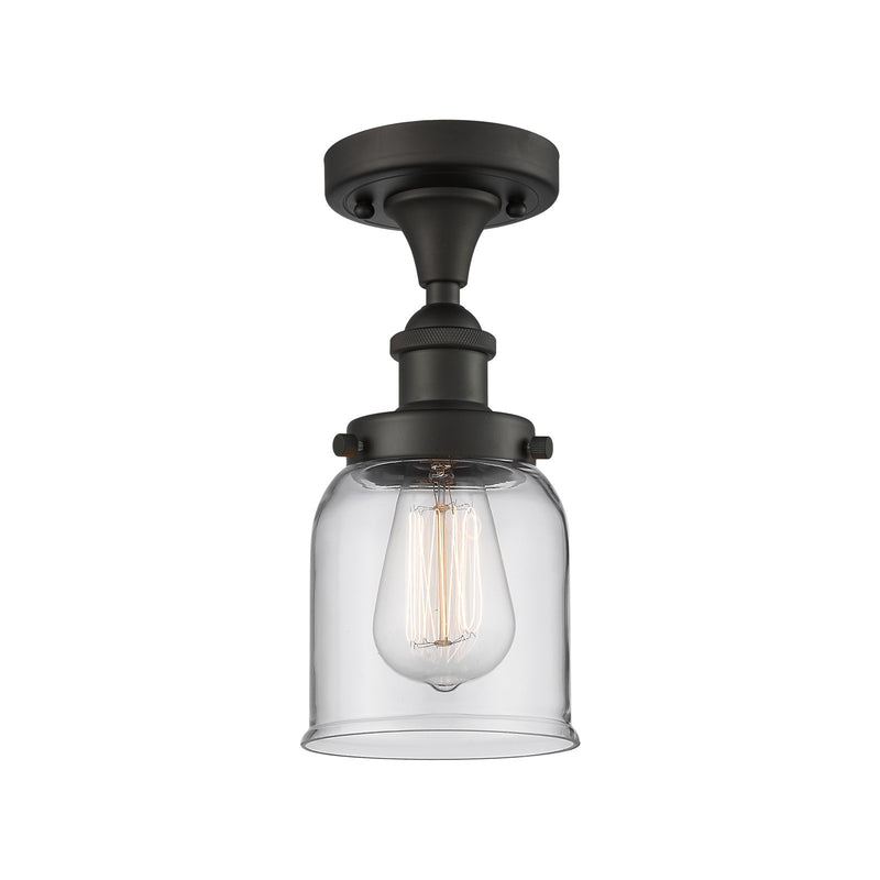 Innovations Bell 5in 1-Light LED Semi-Flush Mount | Industrial Oil Rubbed Bronze Steel and Clear Glass | Entryway & Hallway | Model 916-1C-OB-G52-LED