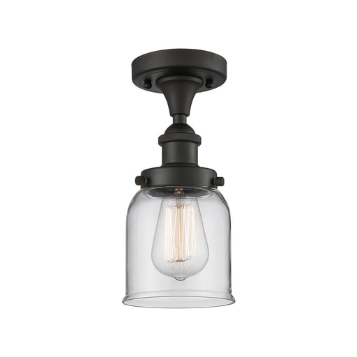 Innovations Bell 5in 1-Light LED Semi-Flush Mount | Industrial Oil Rubbed Bronze Steel and Clear Glass | Entryway & Hallway | Model 916-1C-OB-G52-LED