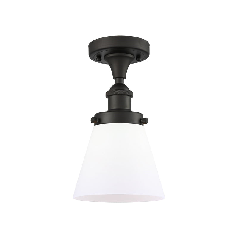Innovations Cone 6in 1-Light Semi-Flush Mount | Industrial Oil Rubbed Bronze and Matte White Frosted Glass | Entryway & Hallway | Model 916-1C-OB-G61-LED