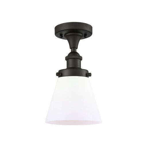 Innovations Cone 6in 1-Light Semi-Flush Mount | Industrial Oil Rubbed Bronze and Matte White Frosted Glass | Entryway & Hallway | Model 916-1C-OB-G61-LED