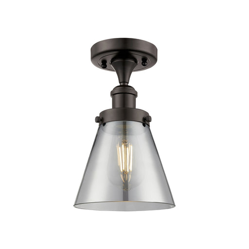 Innovations Cone 6in 1-Light Semi-Flush Mount | Industrial Oil Rubbed Bronze and Light Smoke Glass | Entryway & Hallway | 6 x 11 in | Model 916-1C-OB-G63