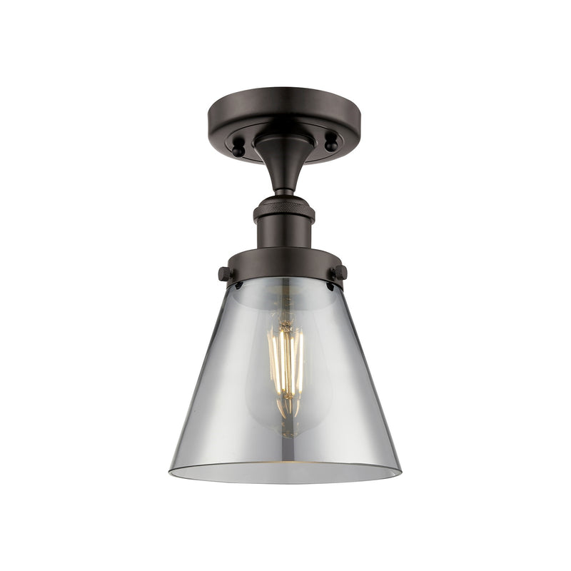 Innovations Cone 6in 1-Light Semi-Flush Mount | Industrial Oil Rubbed Bronze and Light Smoke Glass | Hallway & Foyer | 6 x 11 in | Model 916-1C-OB-G63-LED