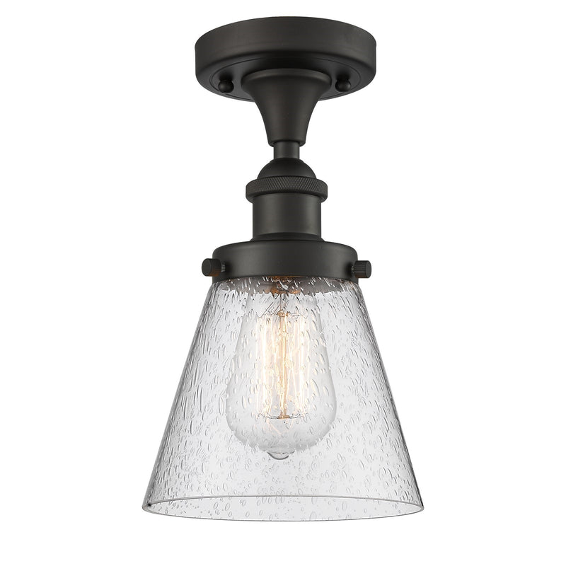 Innovations Cone 6in 1-Light Semi-Flush Mount | Industrial Oil Rubbed Bronze and Seedy Glass | Hallway & Foyer | 6 x 11 in | Model 916-1C-OB-G64-LED