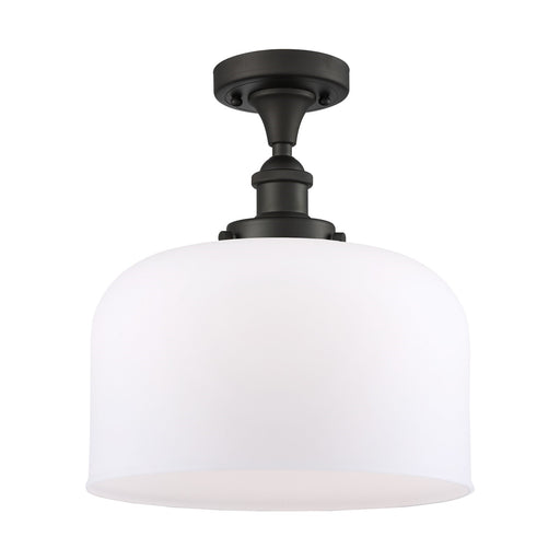 Innovations Bell 12in 1-Light Semi-Flush Mount | Industrial Oil Rubbed Bronze Steel and Matte White Frosted Glass | Foyer & | Model 916-1C-OB-G71-L