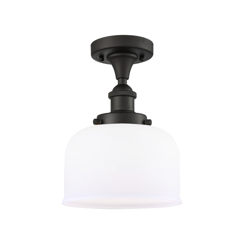 Innovations Bell 8in 1-Light Semi-Flush Mount | Industrial Oil Rubbed Bronze Steel and Matte White Frosted Glass | Foyer & | Model 916-1C-OB-G71-LED