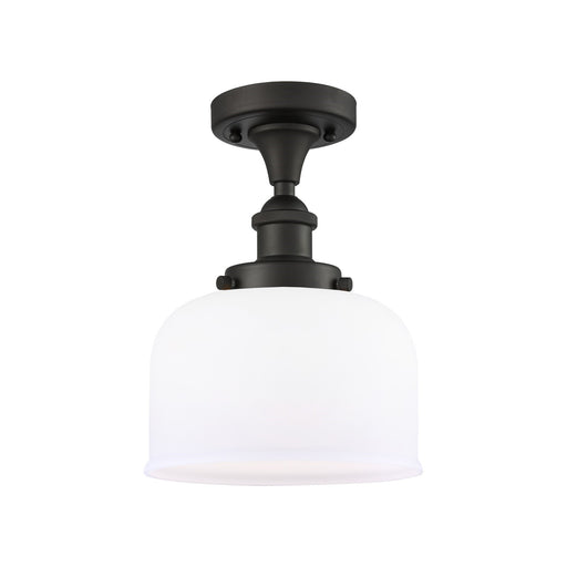 Innovations Bell 8in 1-Light Semi-Flush Mount | Industrial Oil Rubbed Bronze Steel and Matte White Frosted Glass | Foyer & | Model 916-1C-OB-G71-LED
