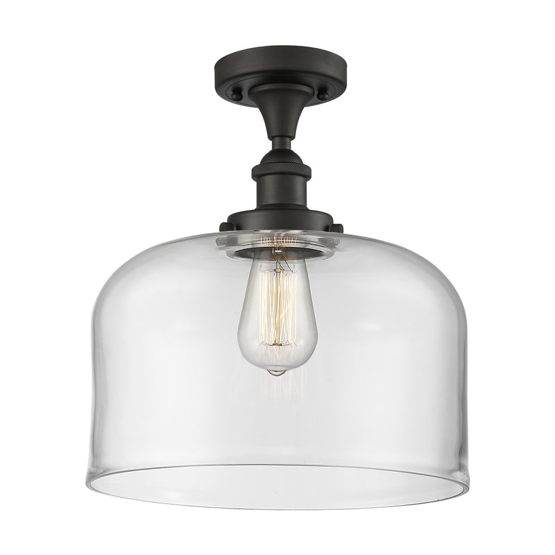 Innovations Bell 12in 1-Light Semi-Flush Mount | Industrial Oil Rubbed Bronze Steel and Clear Glass | Entryway & Hallway | Model 916-1C-OB-G72-L-LED