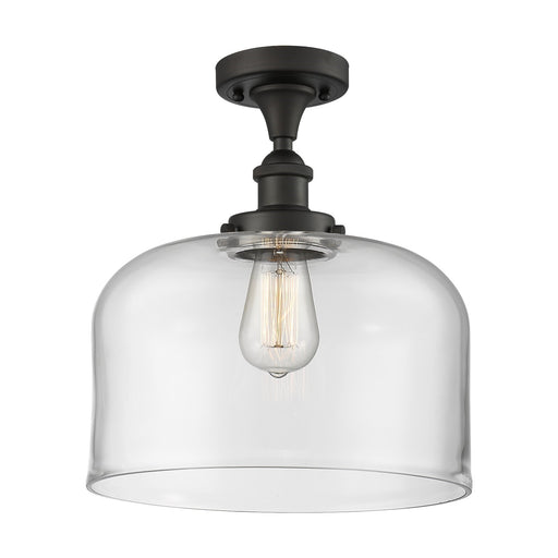 Innovations Bell 12in 1-Light Semi-Flush Mount | Industrial Oil Rubbed Bronze Steel and Clear Glass | Entryway & Hallway | Model 916-1C-OB-G72-L-LED