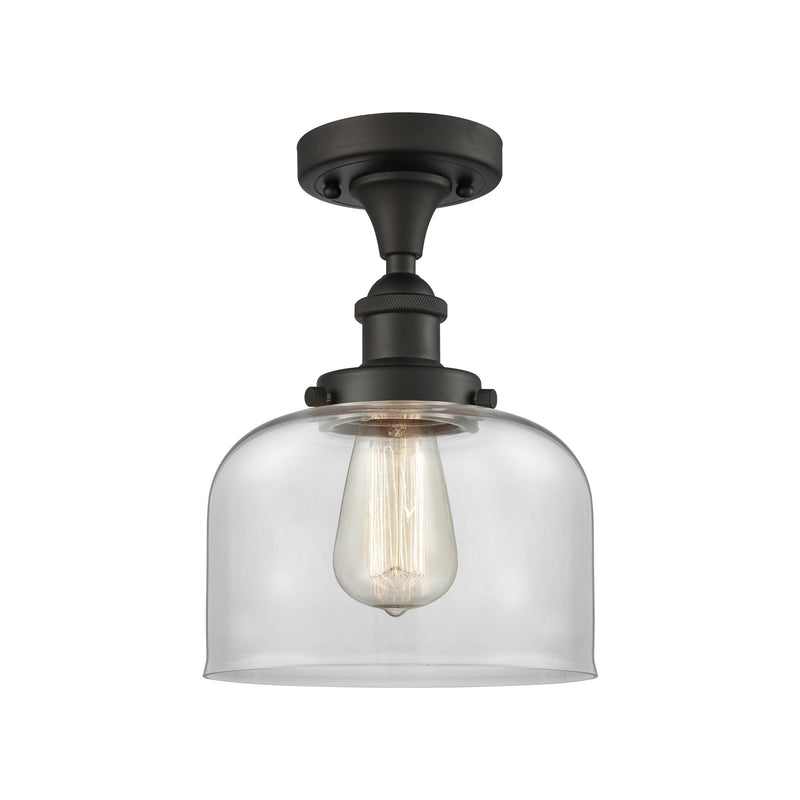 Innovations Bell 8in 1-Light Semi-Flush Mount | Industrial Oil Rubbed Bronze Steel and Clear Glass | Entryway & Hallway | Model 916-1C-OB-G72-LED