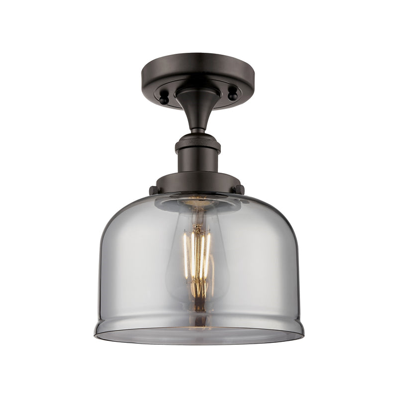 Innovations Bell 8in 1-Light Semi-Flush Mount | Industrial Oil Rubbed Bronze Steel and Light Smoke Glass | Entryway & Hallway | Model 916-1C-OB-G73