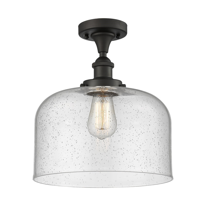 Innovations Bell 12in 1-Light Semi-Flush Mount | Industrial Oil Rubbed Bronze and Seedy Glass | Hallway & Entryway | 12 x 13 in | Model 916-1C-OB-G74-L