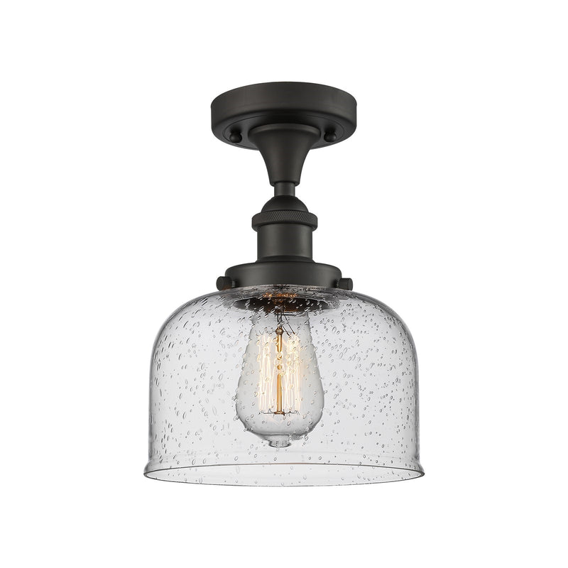 Innovations Bell 8in 1-Light Semi-Flush Mount | Industrial Oil Rubbed Bronze and Seedy Glass | Hallway & Entryway | 8 x 13 in | Model 916-1C-OB-G74-LED