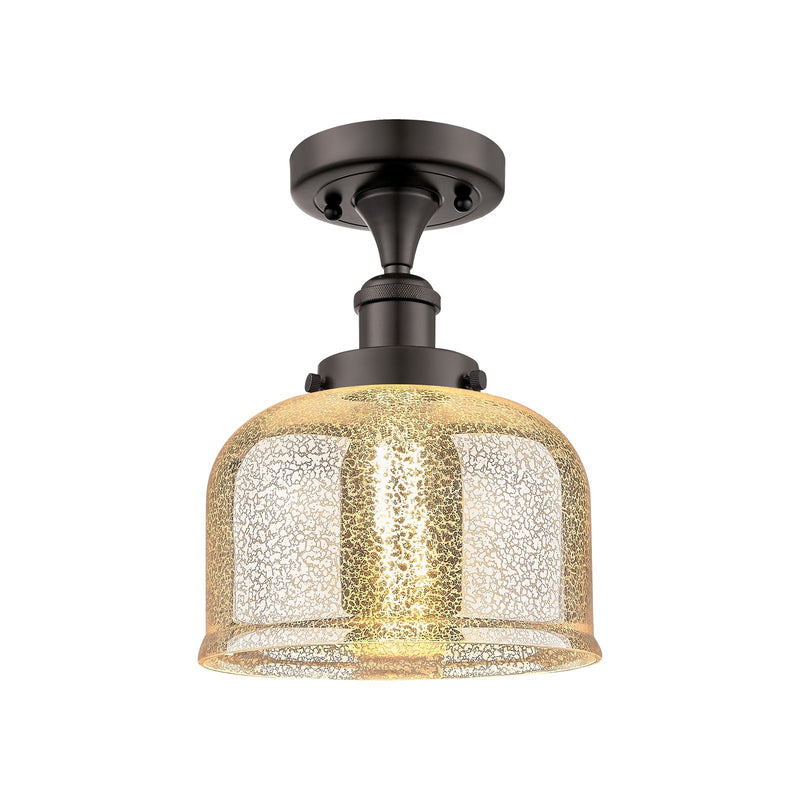 Innovations Bell 8in 1-Light Semi-Flush Mount | Industrial Oil Rubbed Bronze and Silver Plated Mercury Glass | Entryway & | Model 916-1C-OB-G78-LED