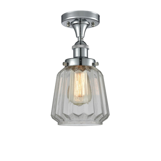 Innovations Chatham 7in 1-Light Semi-Flush Mount | Modern Contempo Polished Chrome and Clear Ribbed Glass | Hallway & Bathroom | Model 916-1C-PC-G142