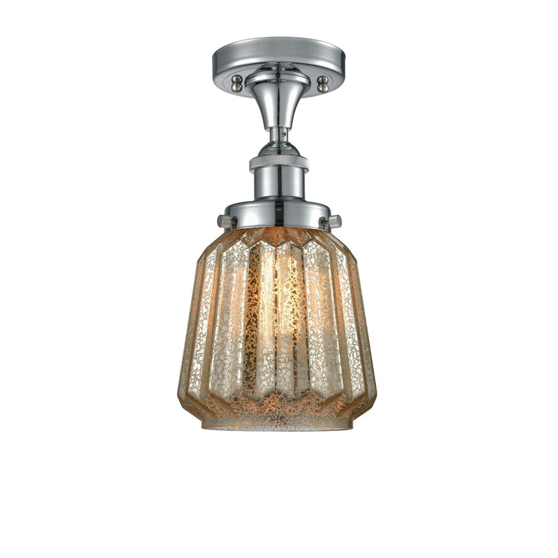 Innovations Chatham 7in 1-Light Semi-Flush Mount | Modern Contempo Polished Chrome and Mercury Ribbed Glass | Hallway & Bathroom | Model 916-1C-PC-G146