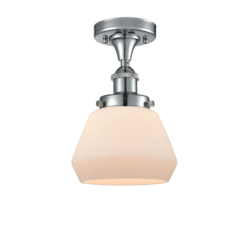 Innovations Fulton 7in 1-Light Semi-Flush Mount | Modern Contempo Polished Chrome and Matte White Frosted Glass | Hallway & | Model 916-1C-PC-G171