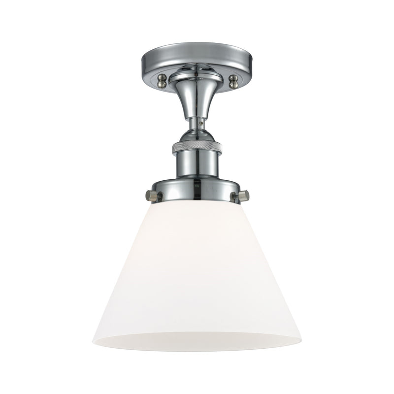 Innovations Cone 8in 1-Light Semi-Flush Mount | Industrial Polished Chrome and Matte White Frosted Glass | Entryway & Hallway | Model 916-1C-PC-G41
