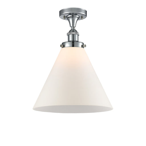 Innovations Cone 12in 1-Light Semi-Flush Mount | Industrial Polished Chrome and Matte White Frosted Glass | Entryway & Hallway | Model 916-1C-PC-G41-L