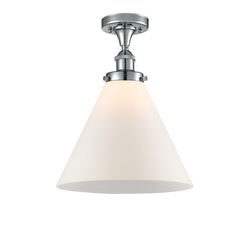 Innovations Cone 12in 1-Light Semi-Flush Mount | Industrial Polished Chrome and Matte White Frosted Glass | Kitchen & Hallway | Model 916-1C-PC-G41-L-LED