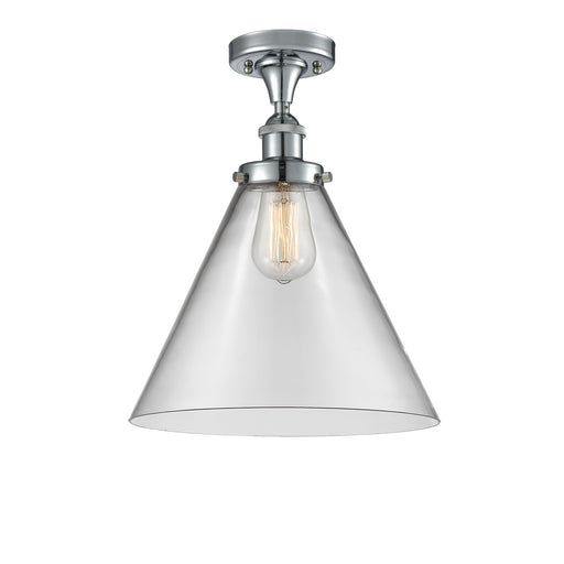 Innovations Cone 12in 1-Light Semi-Flush Mount | Industrial Polished Chrome and Clear Glass | Kitchen & Hallway | 12 x 12 x 13 in | Model 916-1C-PC-G42-L