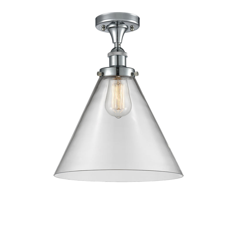 Innovations Cone 12in 1-Light Semi-Flush Mount | Polished Chrome Steel and Clear Glass | Kitchen & Hallway | 12 x 13 in | Model 916-1C-PC-G42-L-LED
