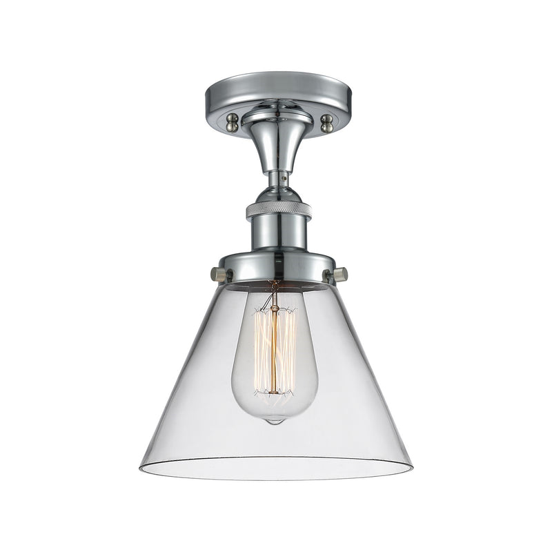 Innovations Cone 8in 1-Light Semi-Flush Mount | Industrial Polished Chrome and Clear Glass | Kitchen & Hallway | 8 x 8 x 13 in | Model 916-1C-PC-G42-LED