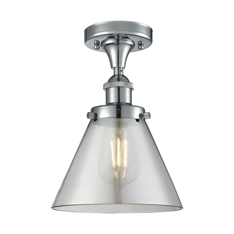 Innovations Cone 8in 1-Light Semi-Flush Mount | Polished Chrome Steel and Light Smoke Glass | Kitchen & Hallway | 8 x 13 in | Model 916-1C-PC-G43