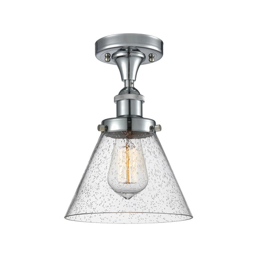 Innovations Cone 8in 1-Light Semi-Flush Mount | Polished Chrome Steel and Seedy Glass | Kitchen & Hallway | 8 x 13 in | Model 916-1C-PC-G44