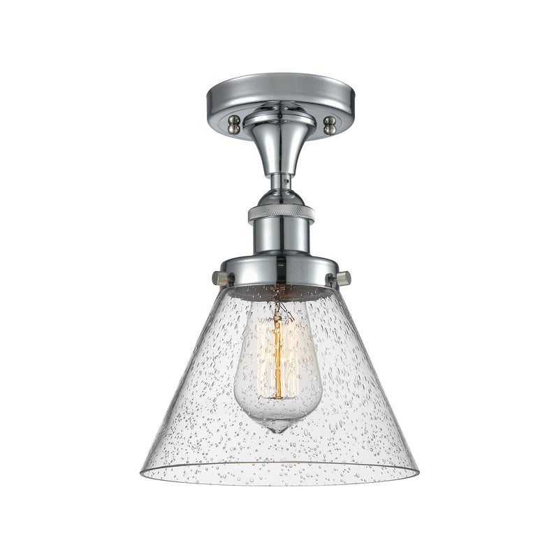 Innovations Cone 8in 1-Light Semi-Flush Mount | Industrial Polished Chrome Steel and Seedy Glass | Kitchen & Hallway | Model 916-1C-PC-G44-LED