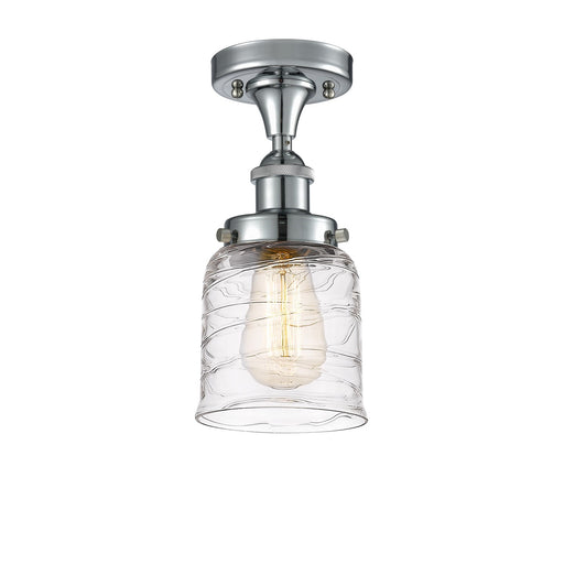 Innovations Bell 5in 1-Light Semi-Flush Mount | Industrial Polished Chrome Steel and Clear Deco Swirl Glass | Kitchen & Hallway | Model 916-1C-PC-G513