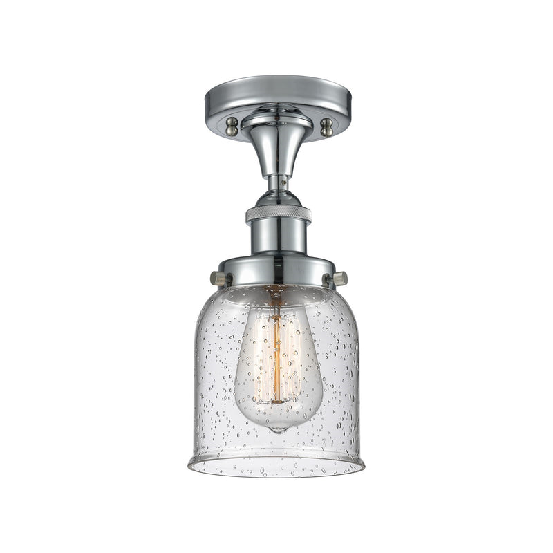 Innovations Bell 5in 1-Light Semi-Flush Mount | Industrial Polished Chrome Steel and Seedy Glass | Kitchen & Hallway | 5 x 11 in | Model 916-1C-PC-G54-LED