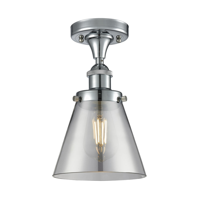 Innovations Cone 6in 1-Light Semi-Flush Mount | Industrial Polished Chrome and Light Smoke Glass | Hallway & Entryway | Model 916-1C-PC-G63-LED