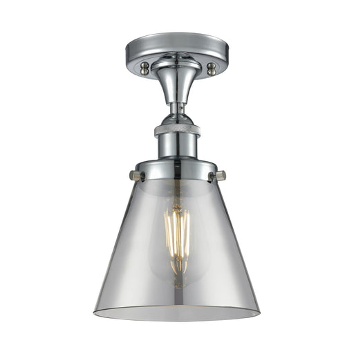Innovations Cone 6in 1-Light Semi-Flush Mount | Industrial Polished Chrome and Light Smoke Glass | Hallway & Entryway | Model 916-1C-PC-G63-LED