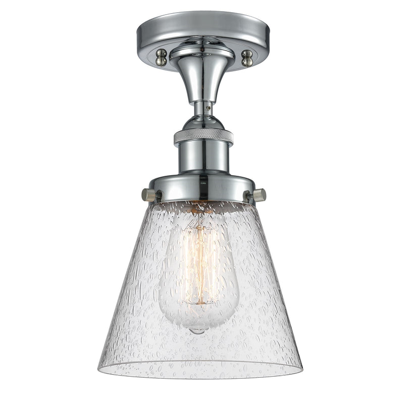 Innovations Cone 6in 1-Light Semi-Flush Mount | Industrial Polished Chrome and Seedy Glass | Hallway & Entryway | 6 x 6 x 11 in | Model 916-1C-PC-G64
