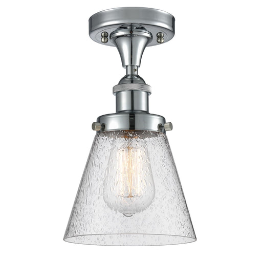 Innovations Cone 6in 1-Light Semi-Flush Mount | Industrial Polished Chrome and Seedy Glass | Hallway & Entryway | 6 x 6 x 11 in | Model 916-1C-PC-G64