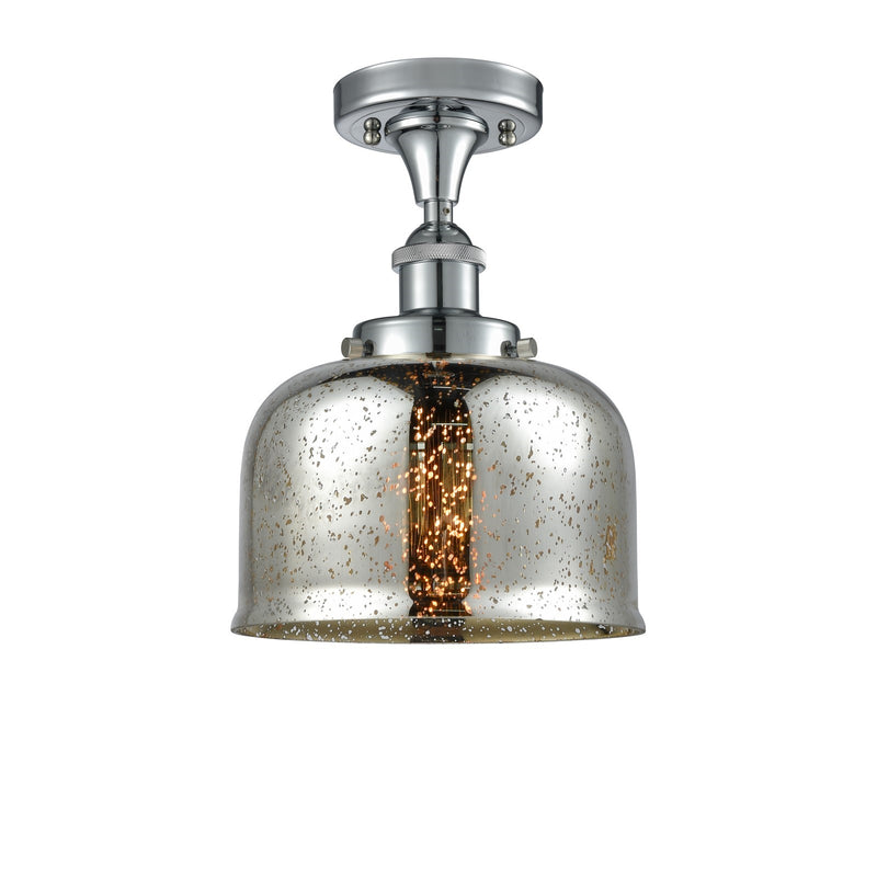 Innovations Bell 8in 1-Light Semi-Flush Mount | Industrial Polished Chrome and Silver Plated Mercury Glass | Entryway & Hallway | Model 916-1C-PC-G78-LED