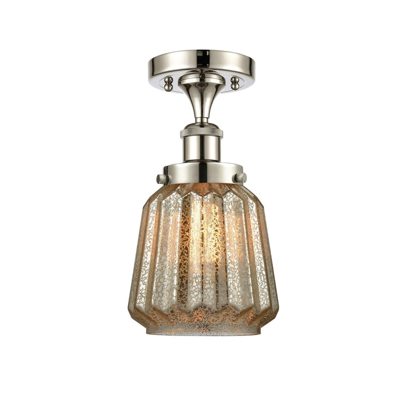 Innovations Chatham 7in 1-Light Semi-Flush Mount | Modern Transitional Polished Nickel Steel and Mercury Ribbed Glass | Entryway & | Model 916-1C-PN-G146