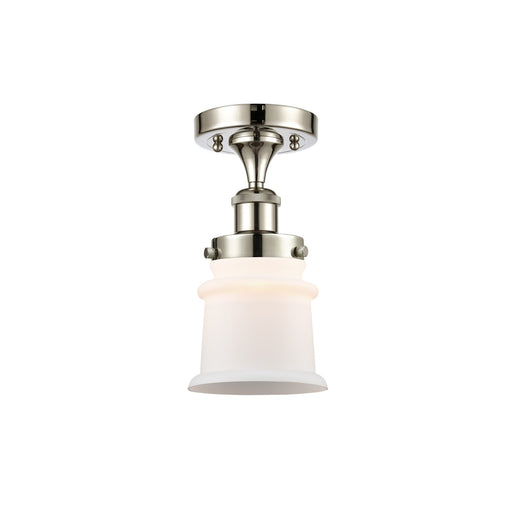 Innovations Canton 5.25in 1-Light Semi-Flush Mount | Modern Contempo Polished Nickel Steel and Matte White Frosted Glass Bell | Model 916-1C-PN-G181S
